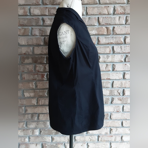 Ming Wang Black Sleeveless Zip Front Cotton Blend Top - Picture 3 of 7